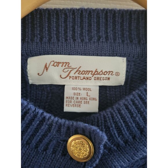 Vtg Norm Thompson Womens Wool Blue Cable knit cardigan size Large Preppy Classic - Picture 2 of 5